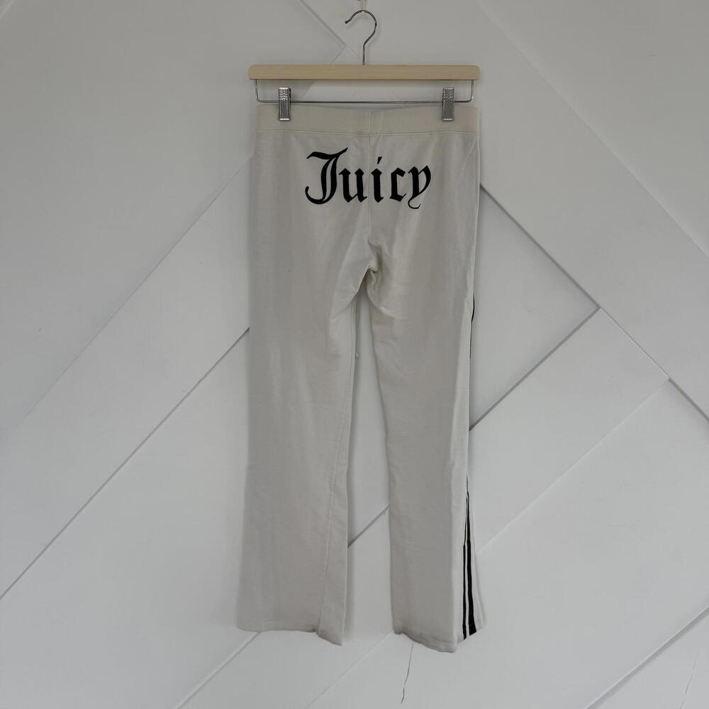 Vintage Juicy Couture Women's White Track Pants Black Stripes Y2K